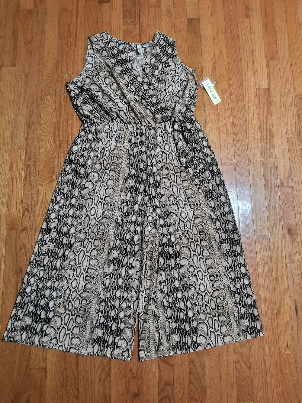 NWT Tacera Snakeprint Wide-leg Jumpsuit, Women's 2X, Black/Tan/Gray